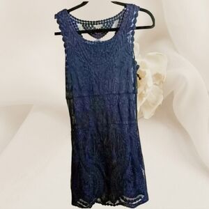 Express Navy Blue Lace Overlay Sleeveless Shift Dress Size XS